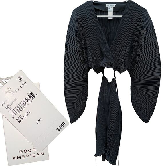 NWT Good American Always Fits Plissé Sculpted Black Mini Dress Size 00/0 XXS/XS - Picture 7 of 9